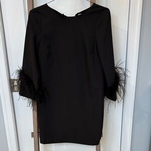 Sam Edelman Black Long Sleeve Dress with Feather Details